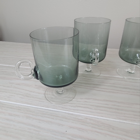 Vintage Hand Blown Smokey Glasses Footed Applied Handles - Picture 8 of 11